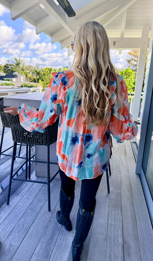 LEO + BE Orange Floral Top