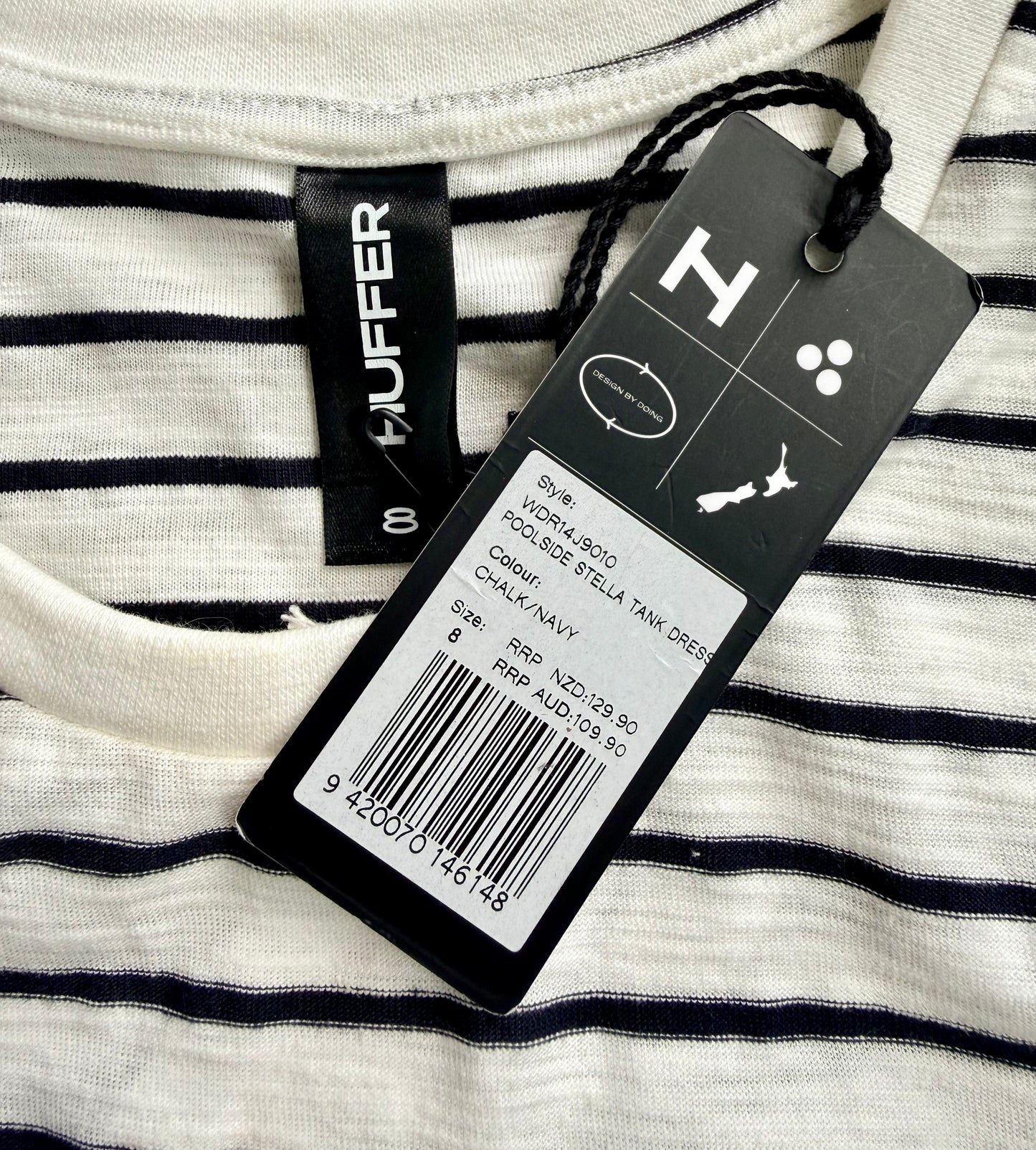 HUFFER Navy/White Stripe Midi Dress - NEW WITH TAGS