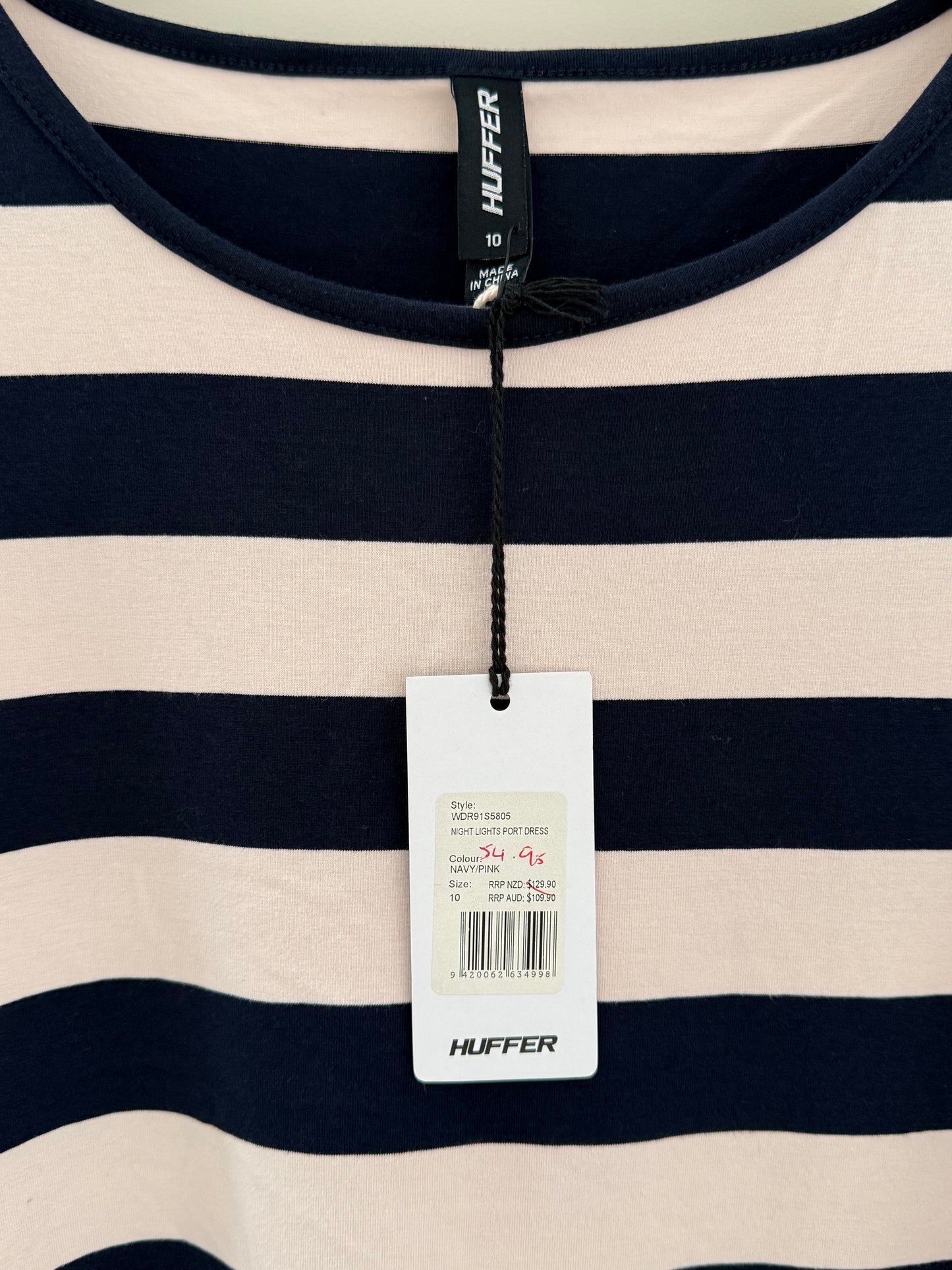 HUFFER Navy/Tan Stripe Knee Dress - NEW WITH TAGS