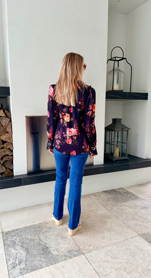 MOTHER OF PEARL Long Sleeve Blue Floral Shirt, Fits S-M
