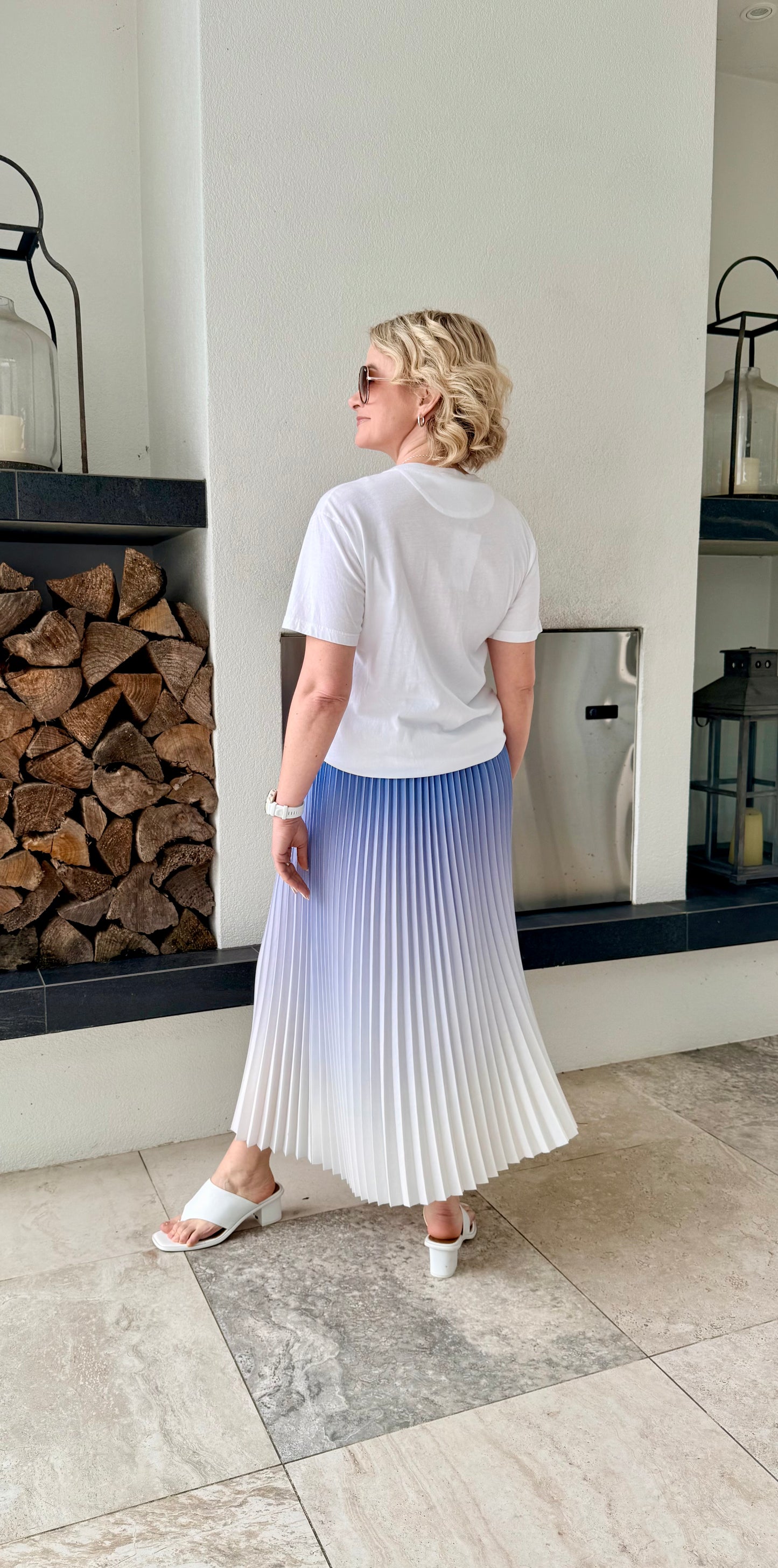 STELLA + GEMMA Blue/White Pleated Ombre Maxi Skirt