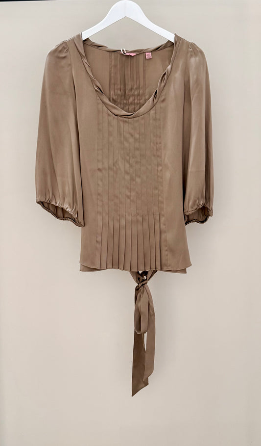 Ted Baker Brown/Gold Blouse - 100% Silk (Size 1/S-M)