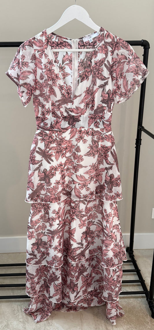 M LABEL White/Pink Floral Maxi Dress