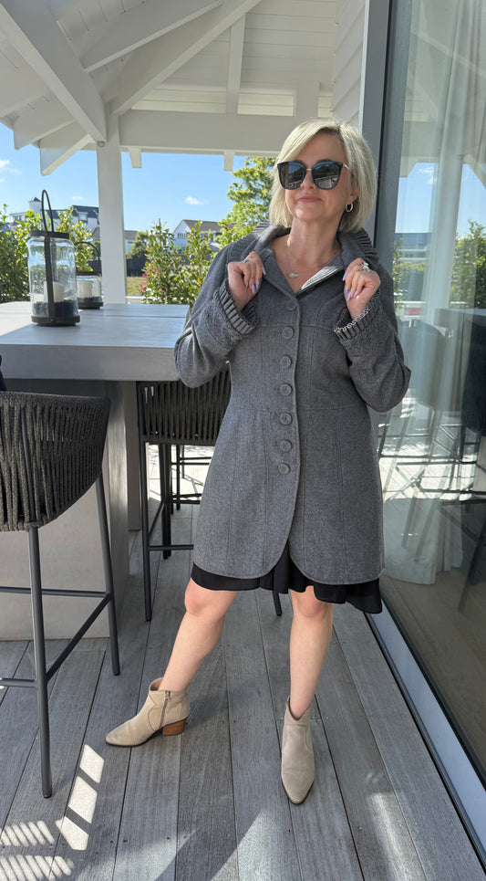 DUCHESS Grey Knee Length Wool Blend Coat