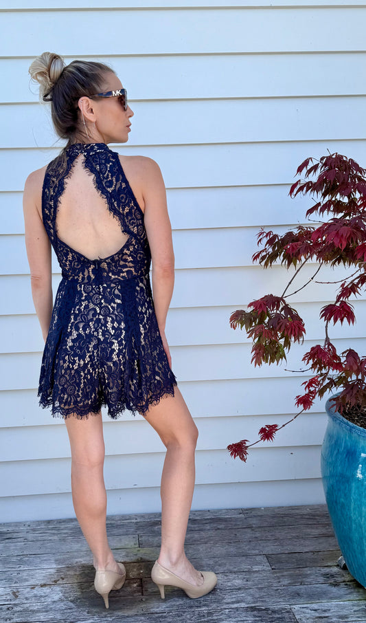 Dark Blue Mini Laced Playsuit