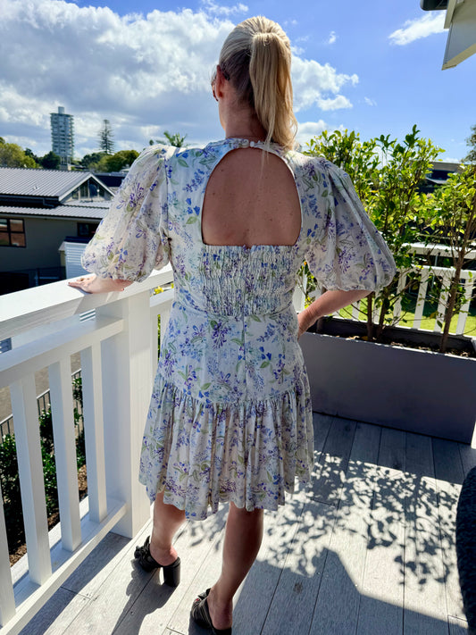 PORTMAN'S Knee Length White Floral Linen Blend Dress