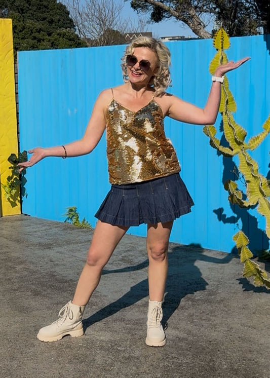 AUGUSTINE Gold Sequin Tank Top