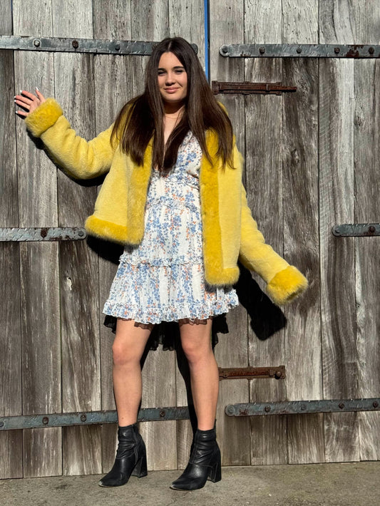 SHRIMPS Yellow Faux Fur Wool Blend Coat