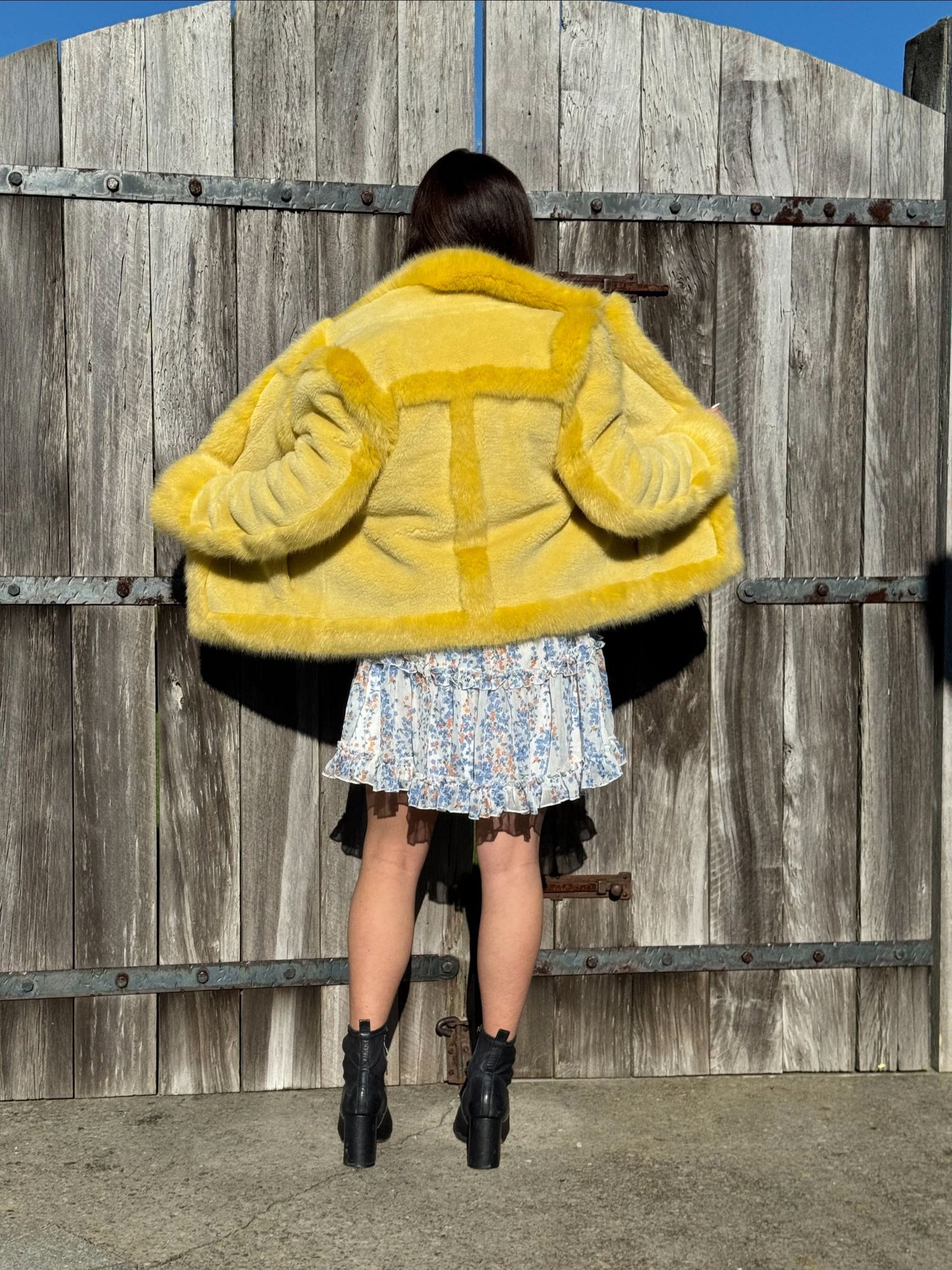 SHRIMPS Yellow Faux Fur Wool Blend Coat