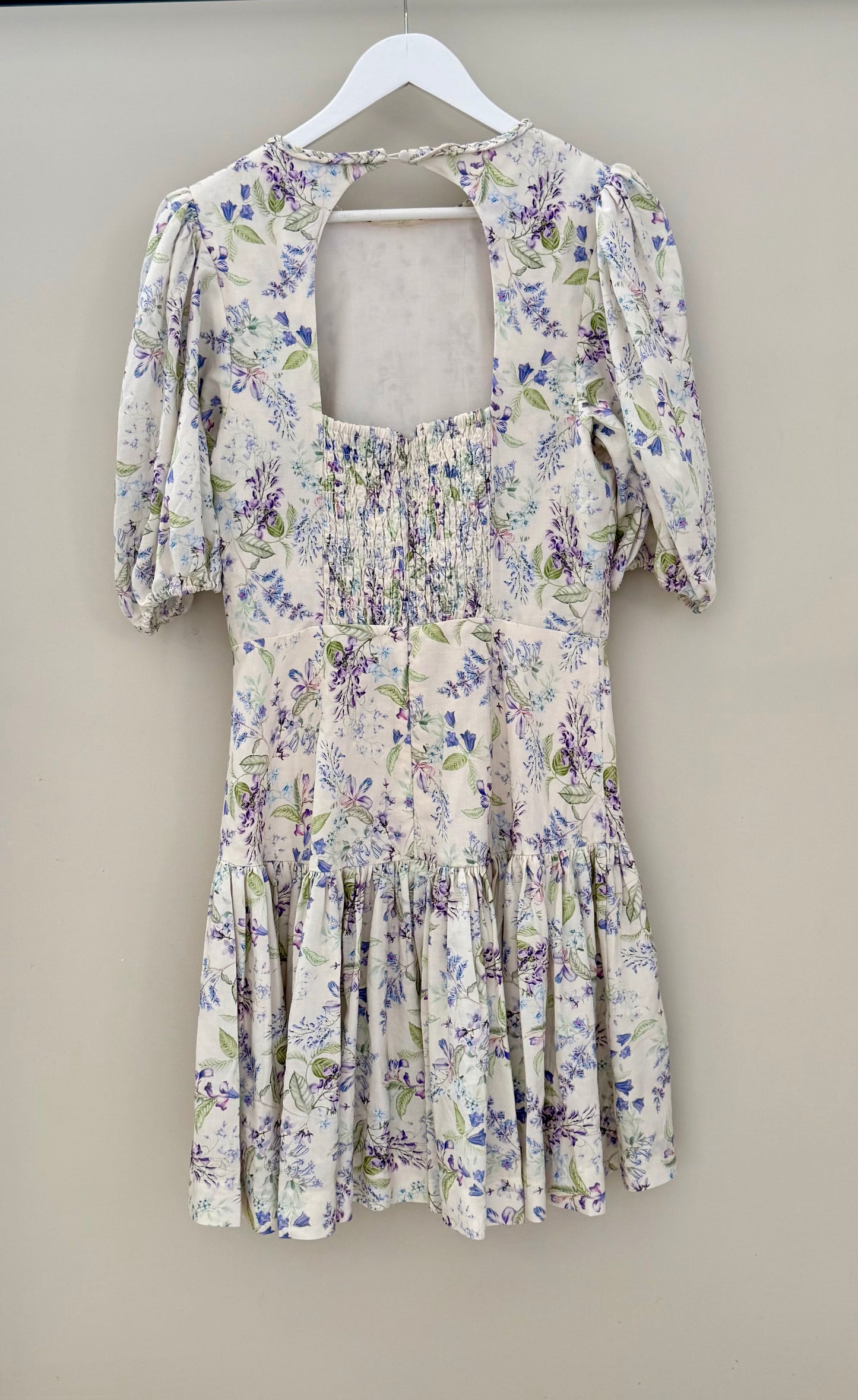 PORTMAN'S Knee Length White Floral Linen Blend Dress