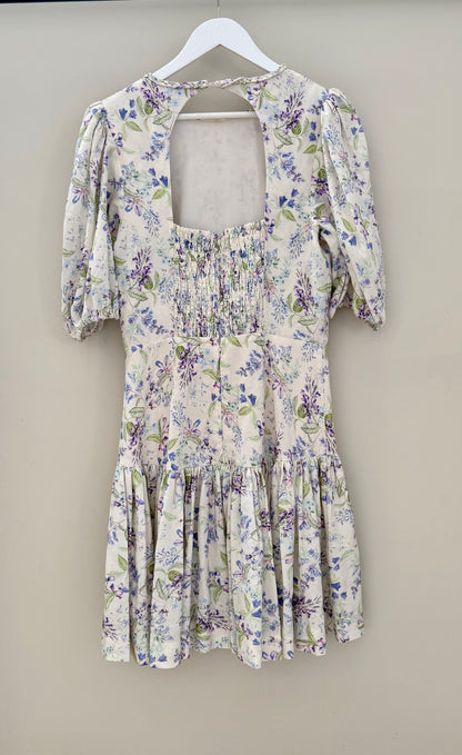 PORTMAN'S Knee Length White Floral Linen Blend Dress