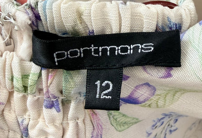 PORTMAN'S Knee Length White Floral Linen Blend Dress