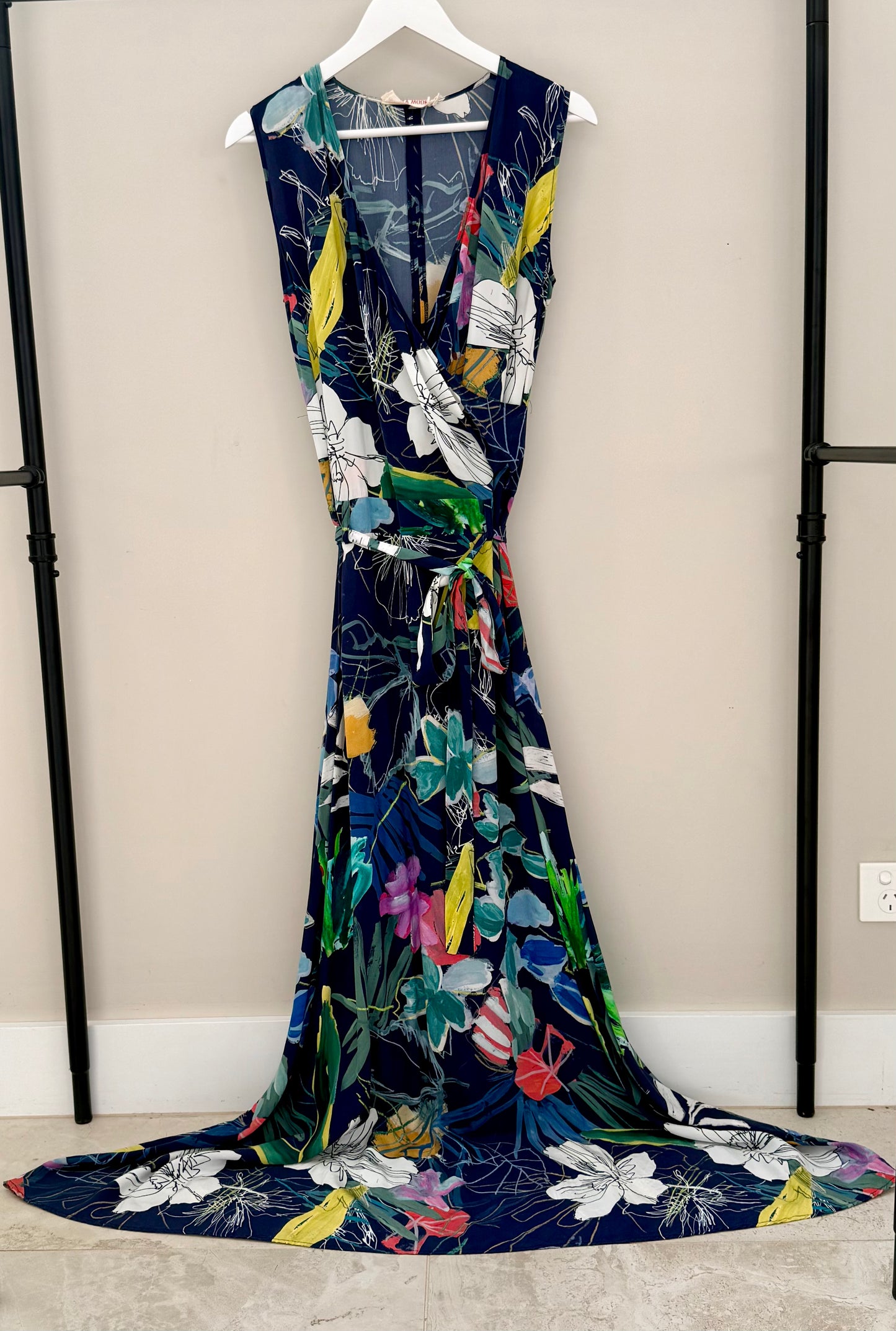ANDREA MOORE Blue 100% Silk Maxi Dress