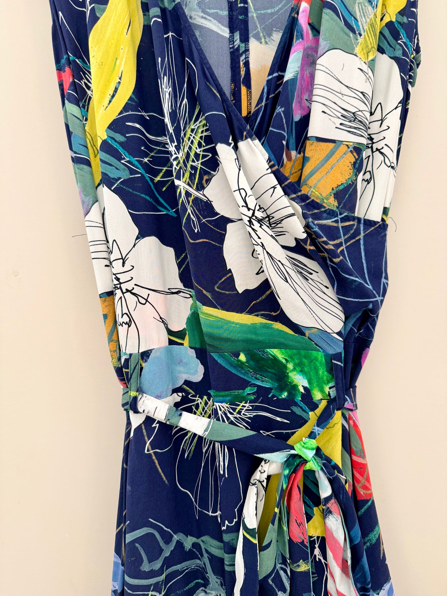 ANDREA MOORE Blue 100% Silk Maxi Dress