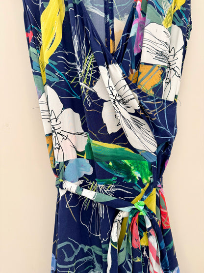 ANDREA MOORE Blue 100% Silk Maxi Dress