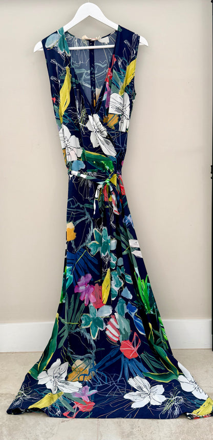 ANDREA MOORE Blue 100% Silk Maxi Dress