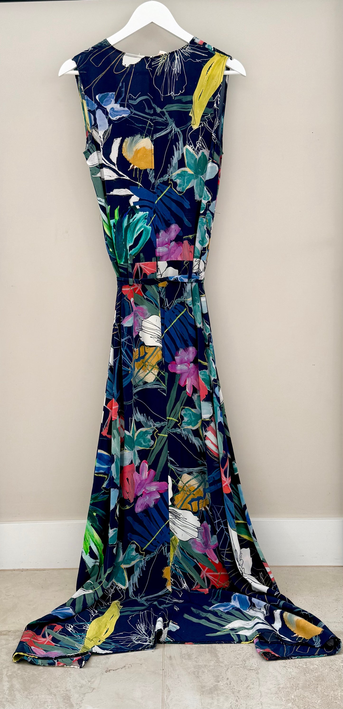 ANDREA MOORE Blue 100% Silk Maxi Dress