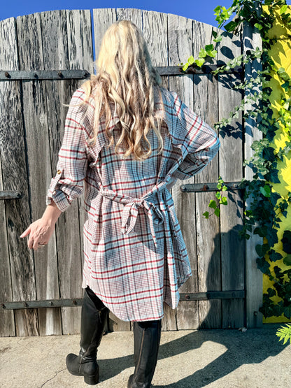 KETZ-KE Red/Tan Checkered Maxi Coat