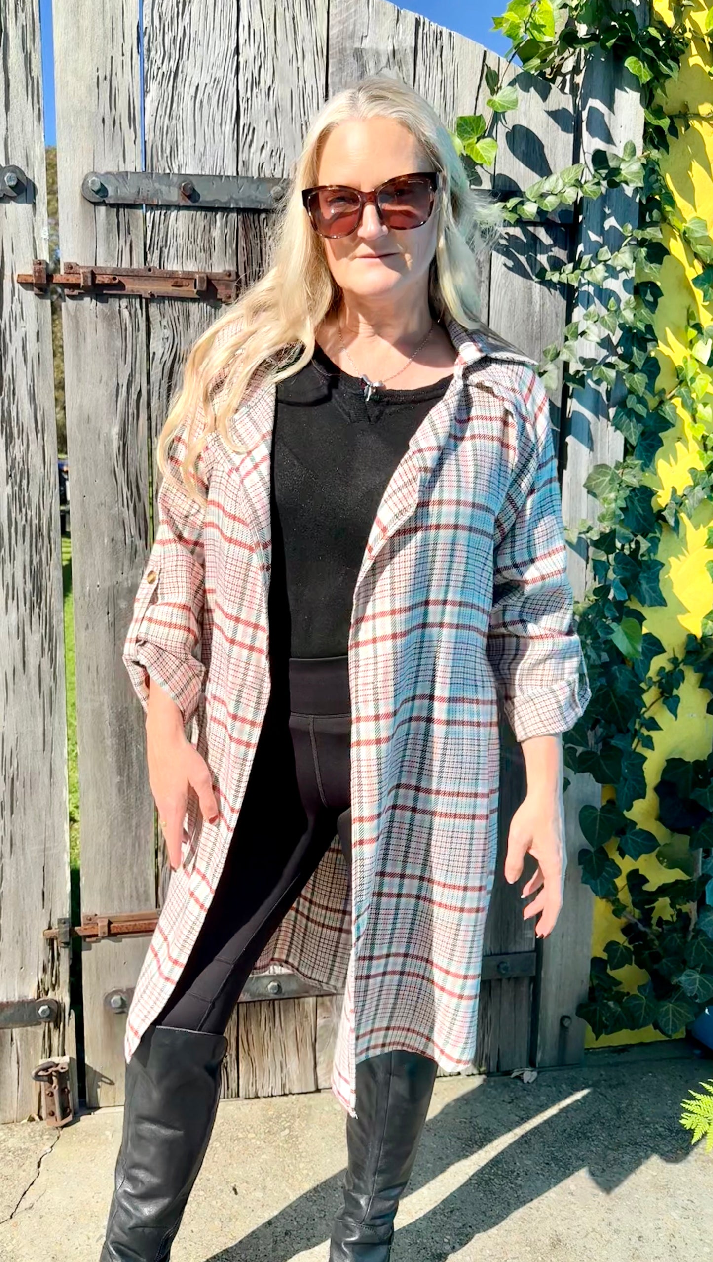 KETZ-KE Red/Tan Checkered Maxi Coat