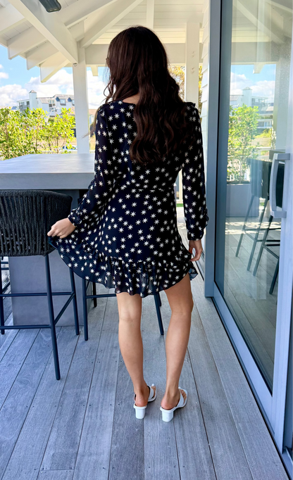 RUBY Midi Length Black Dress with White Stars