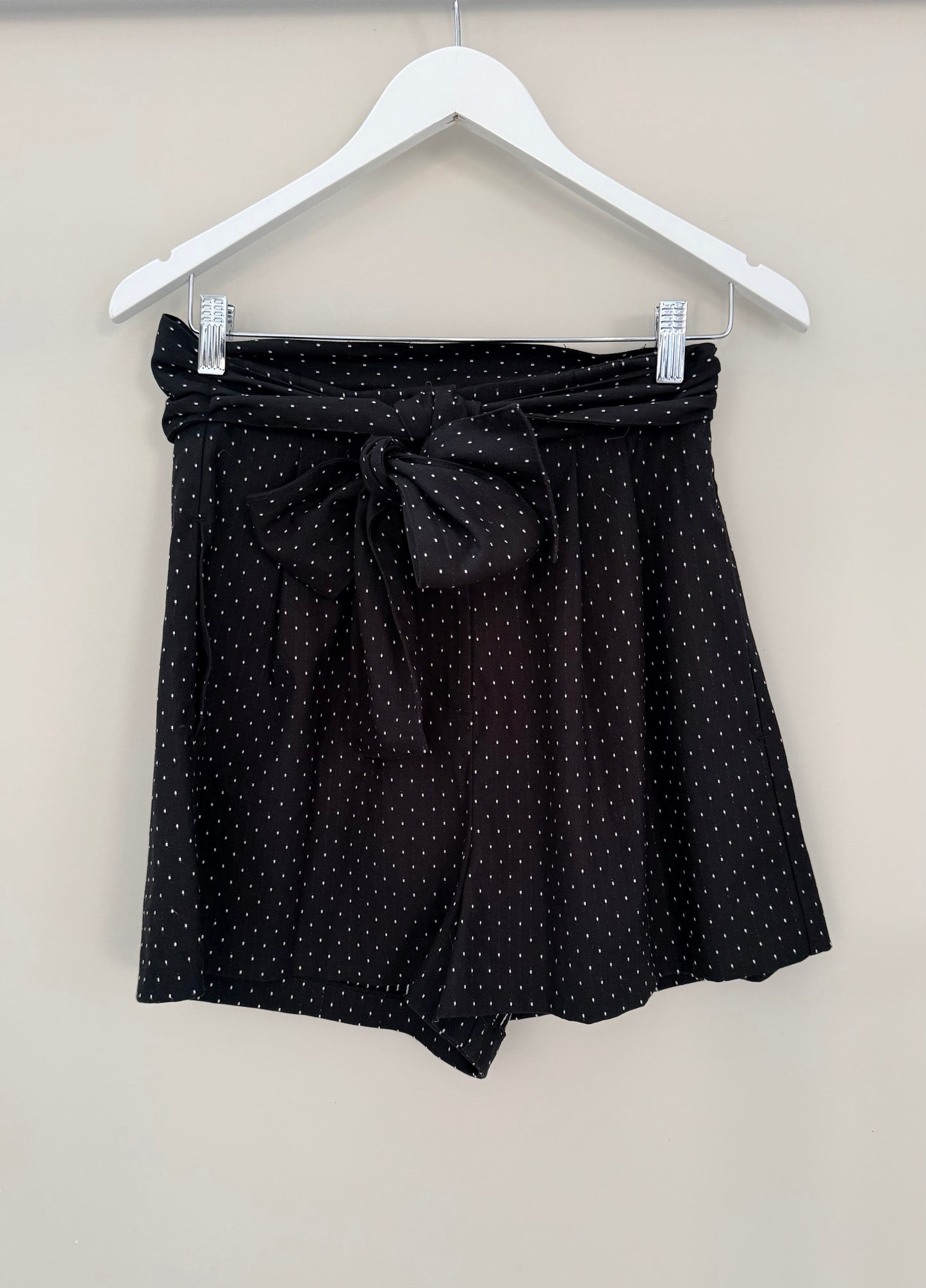 RUBY Black/White Dotted Shorts with Tie