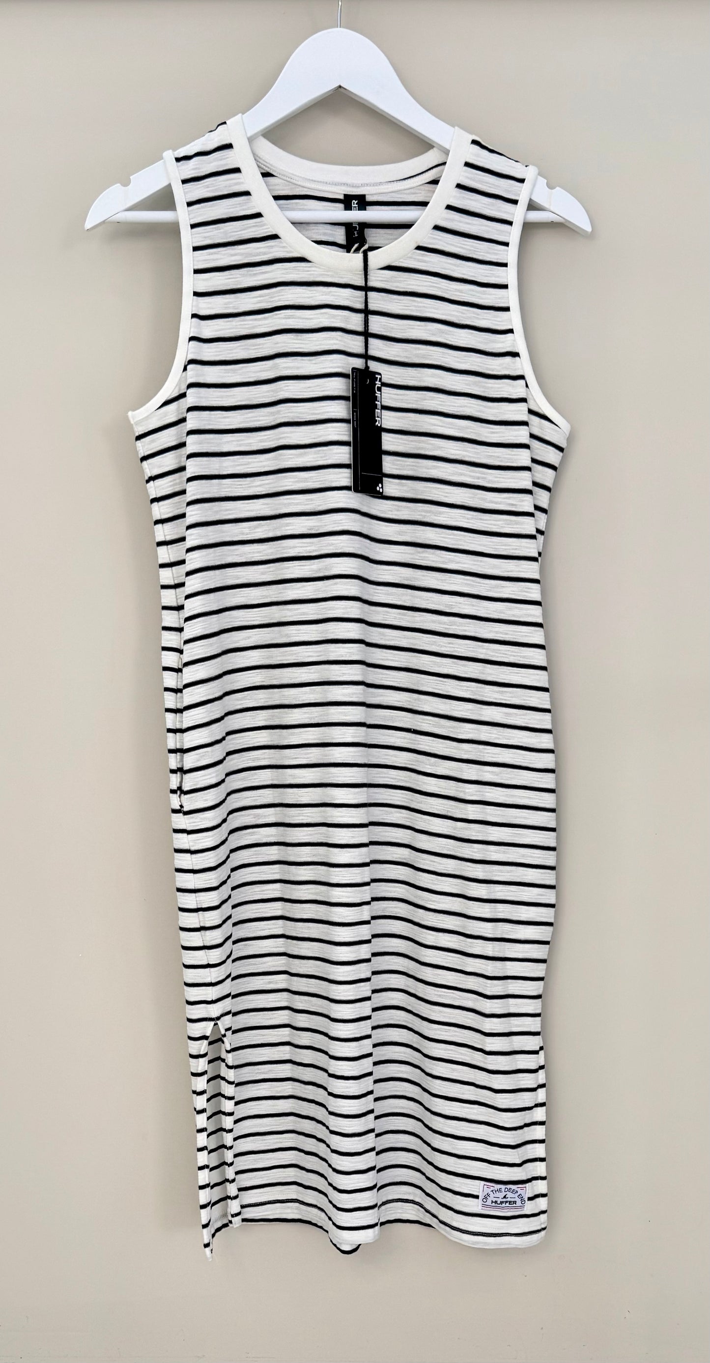 HUFFER Navy/White Stripe Midi Dress - NEW WITH TAGS