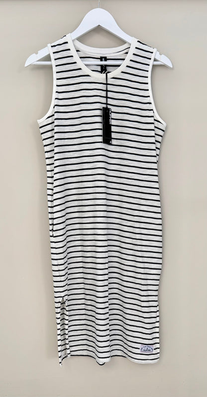 HUFFER Navy/White Stripe Midi Dress - NEW WITH TAGS