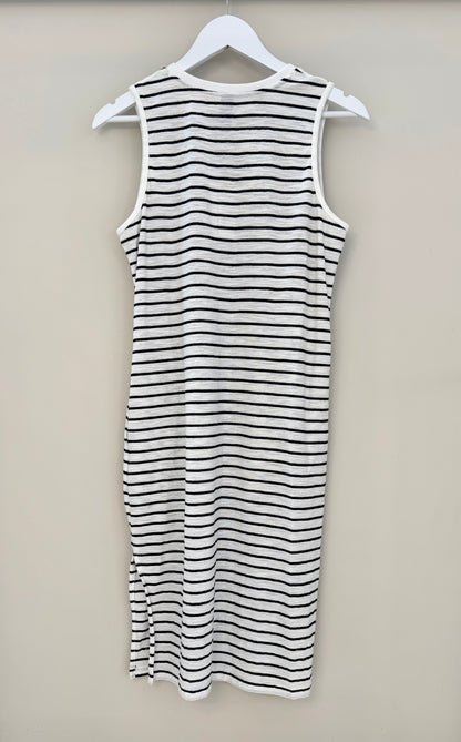 HUFFER Navy/White Stripe Midi Dress - NEW WITH TAGS