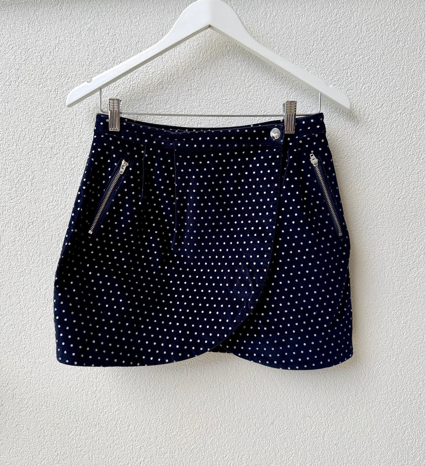RUBY - Navy with White Spots Mini Wrap Skirt