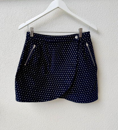 RUBY - Navy with White Spots Mini Wrap Skirt