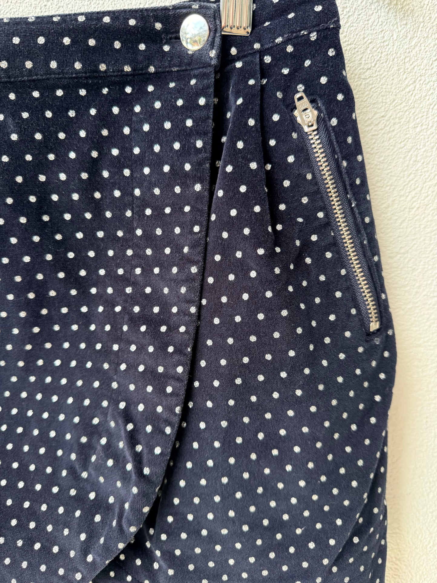RUBY - Navy with White Spots Mini Wrap Skirt