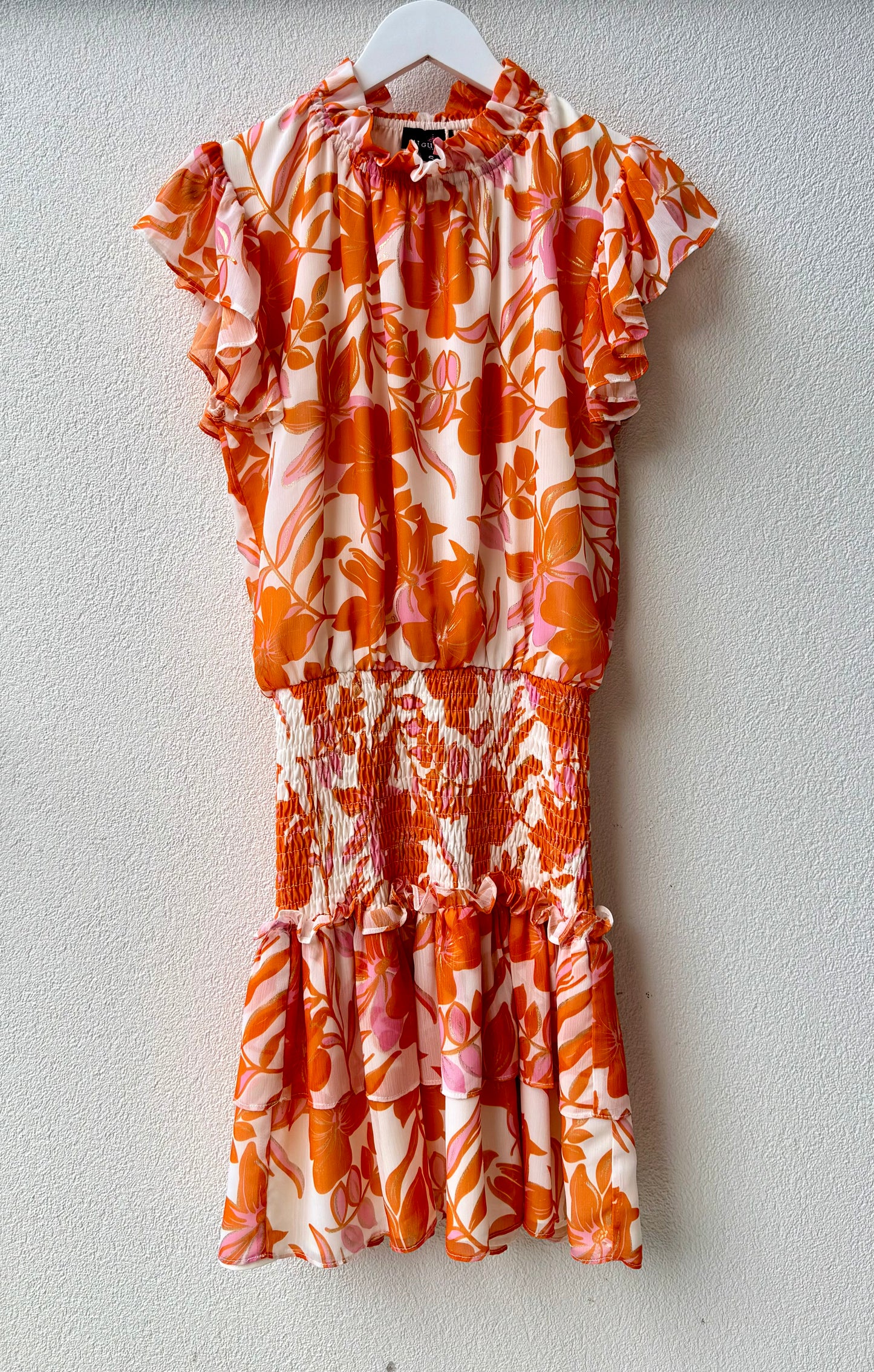 AUGUSTINE Orange/White Floral Knee Length Dress