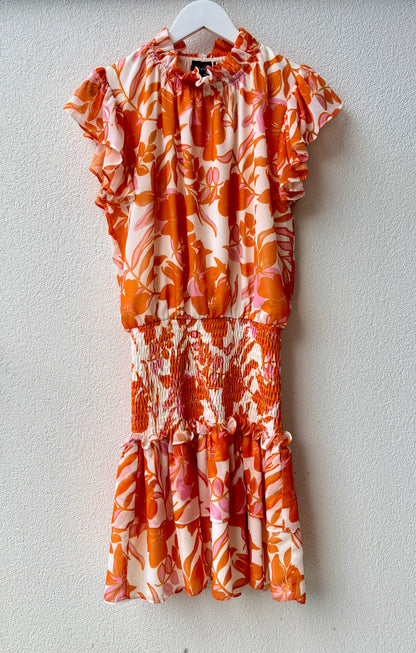 AUGUSTINE Orange/White Floral Knee Length Dress