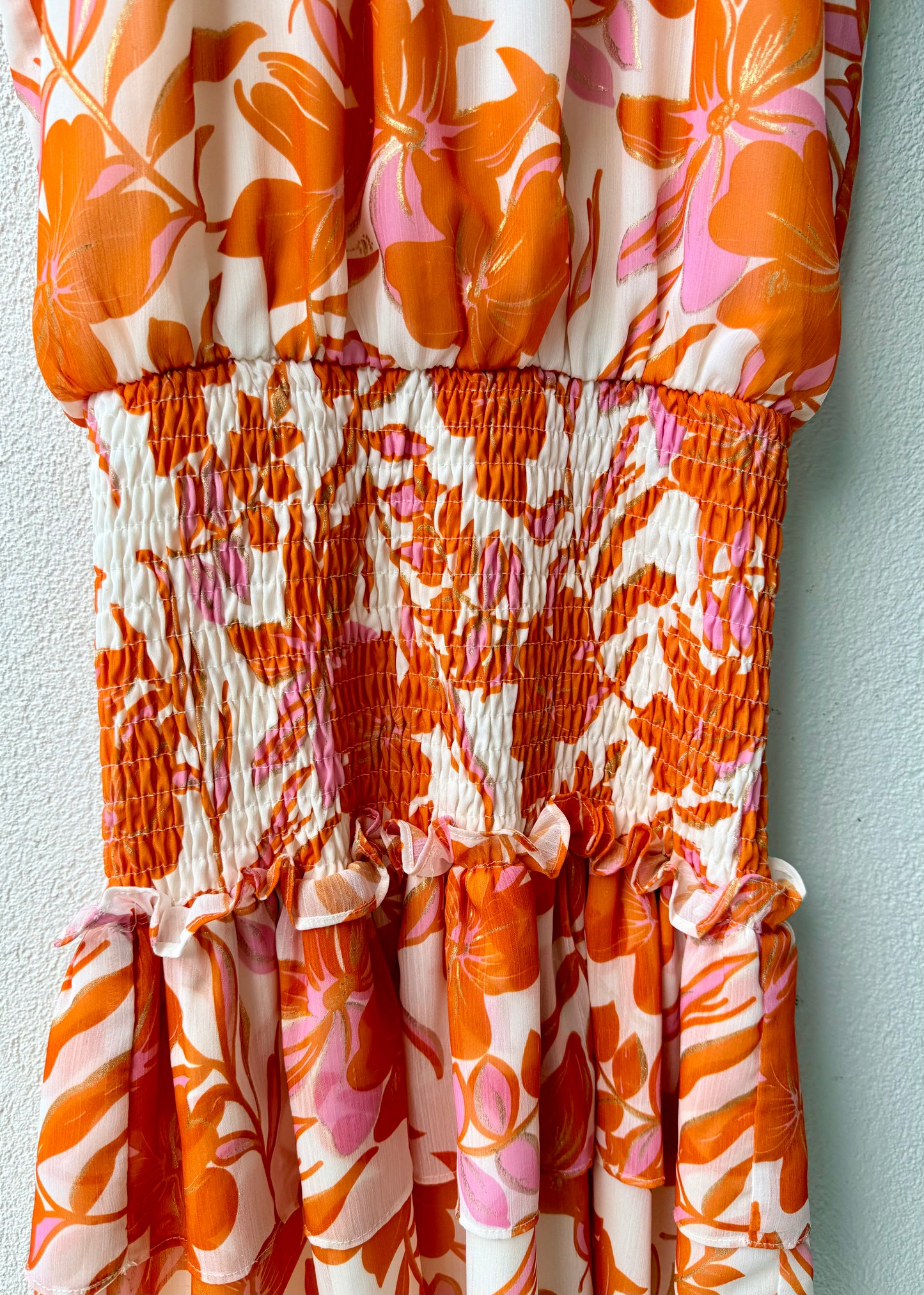AUGUSTINE Orange/White Floral Knee Length Dress