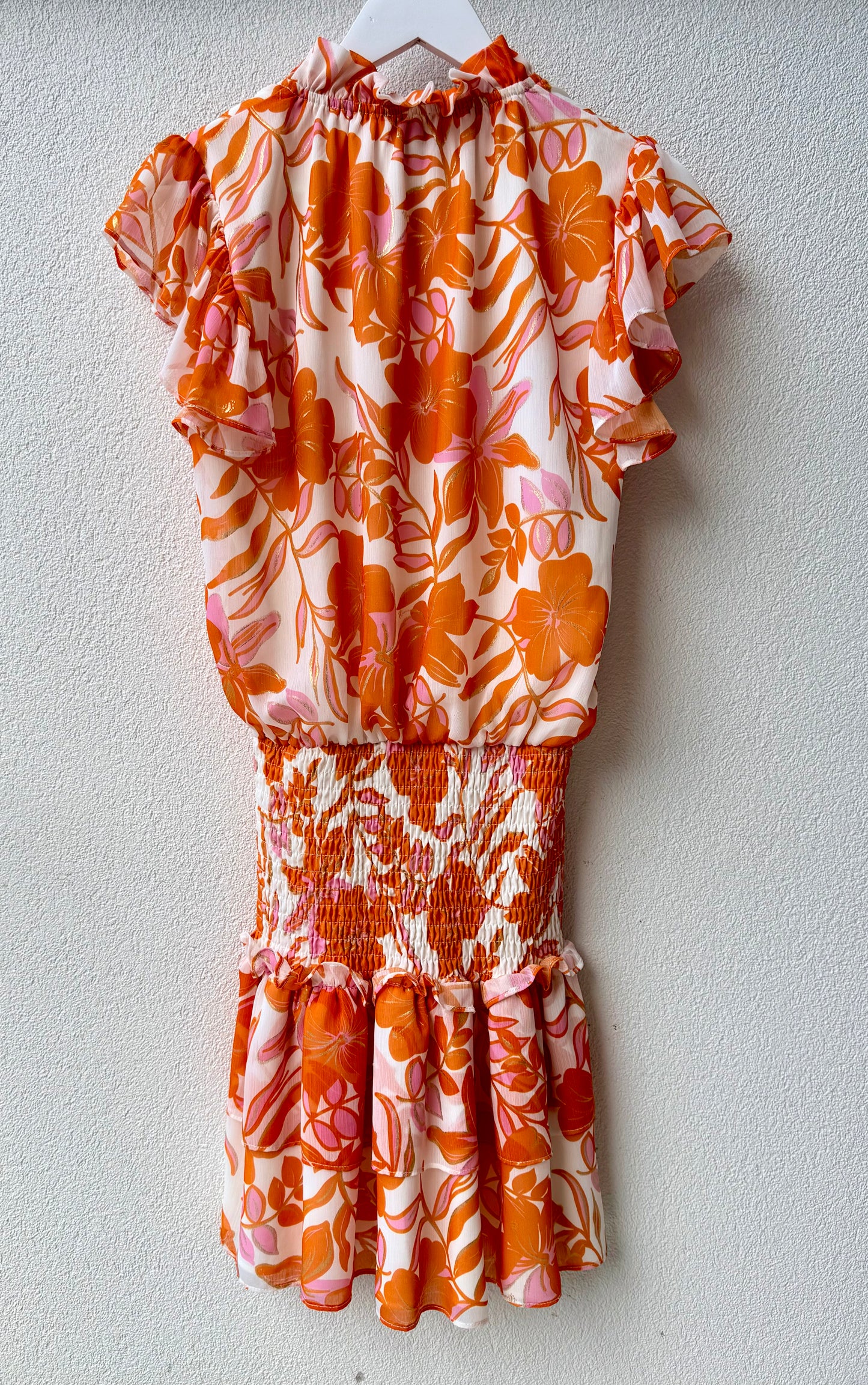 AUGUSTINE Orange/White Floral Knee Length Dress