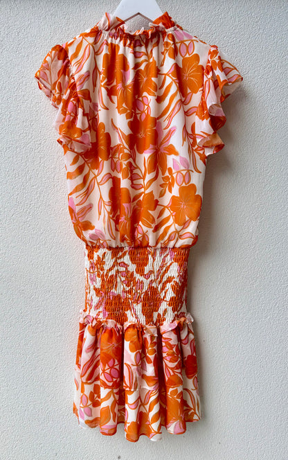 AUGUSTINE Orange/White Floral Knee Length Dress