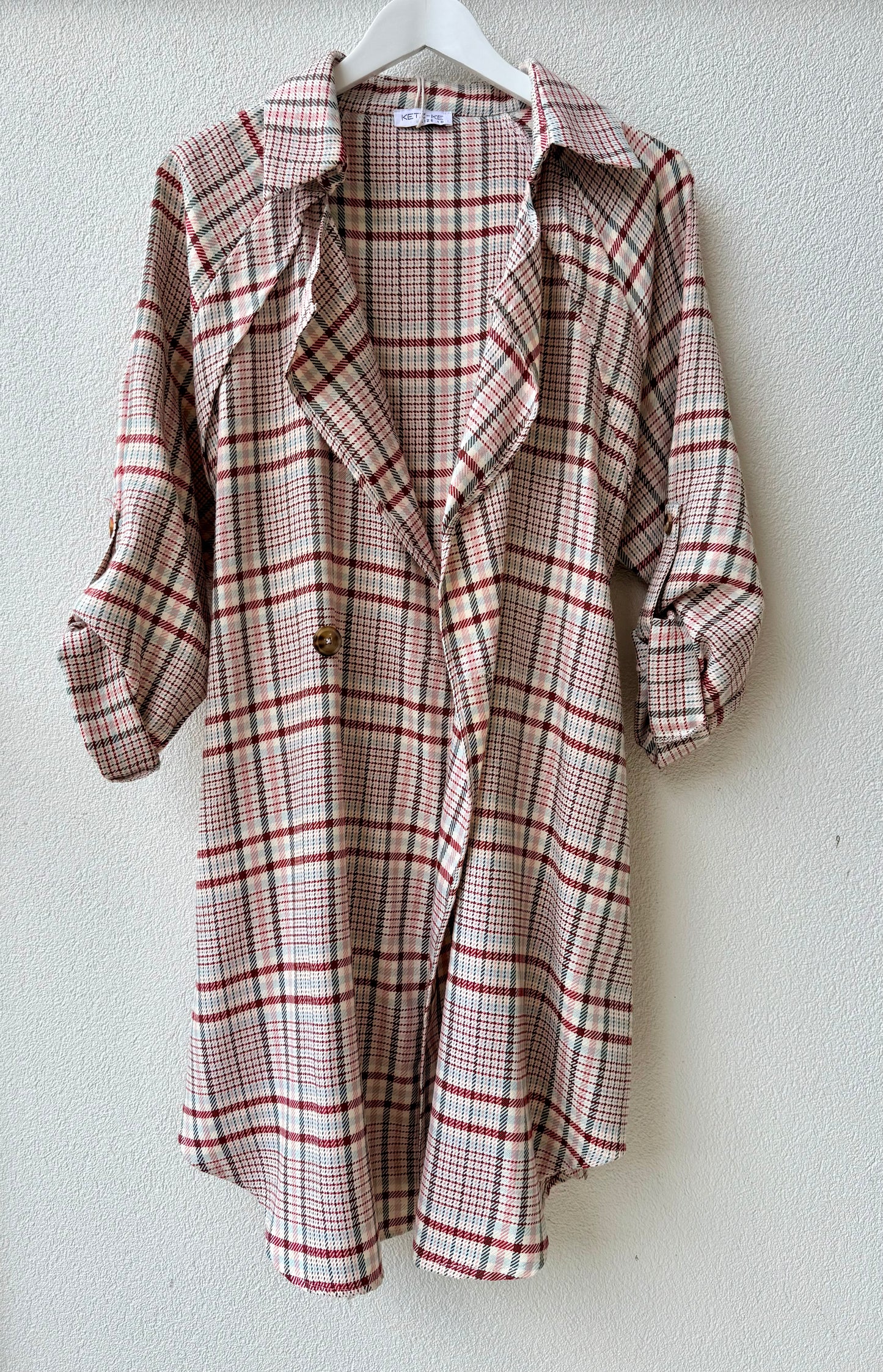 KETZ-KE Red/Tan Checkered Maxi Coat