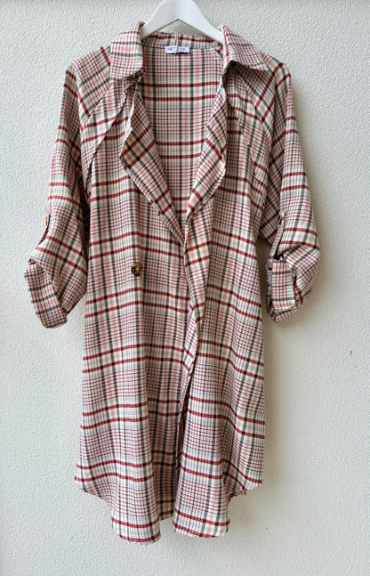 KETZ-KE Red/Tan Checkered Maxi Coat