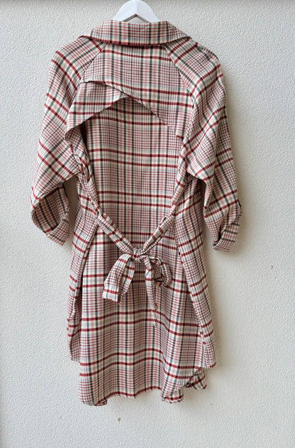 KETZ-KE Red/Tan Checkered Maxi Coat