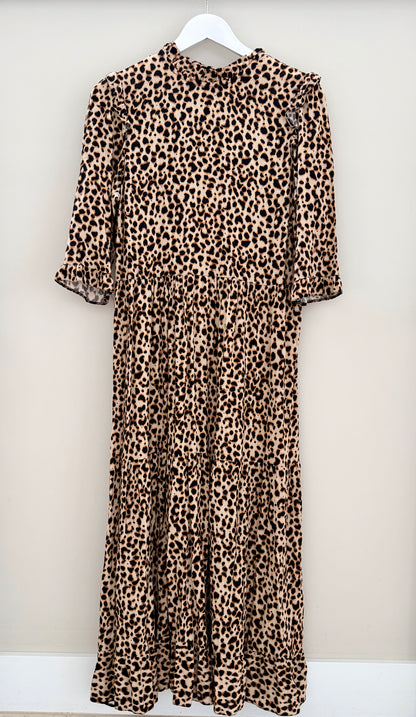 LEW LOOK Brown Leopard Print Midi Length Dress