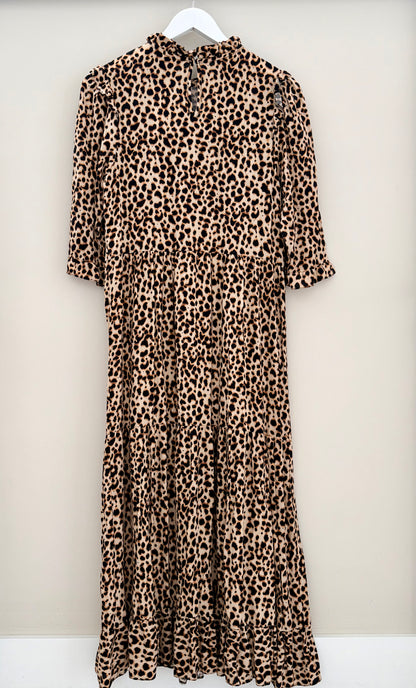 LEW LOOK Brown Leopard Print Midi Length Dress