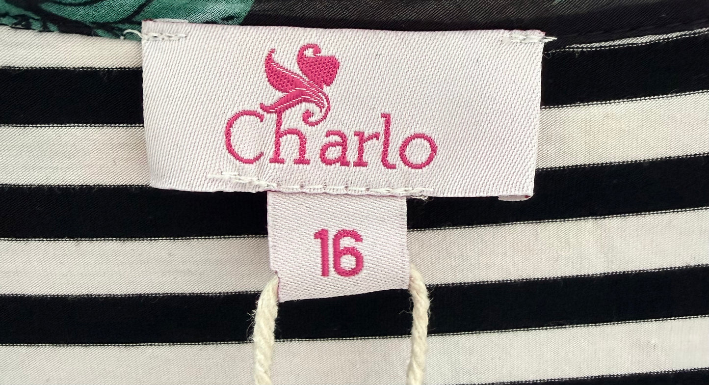 AUGUSTINE/CHARLO - Black Overlay Floral/Striped Dress