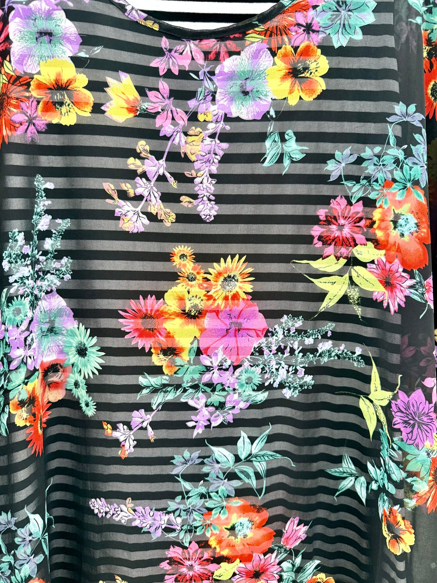 AUGUSTINE/CHARLO - Black Overlay Floral/Striped Dress