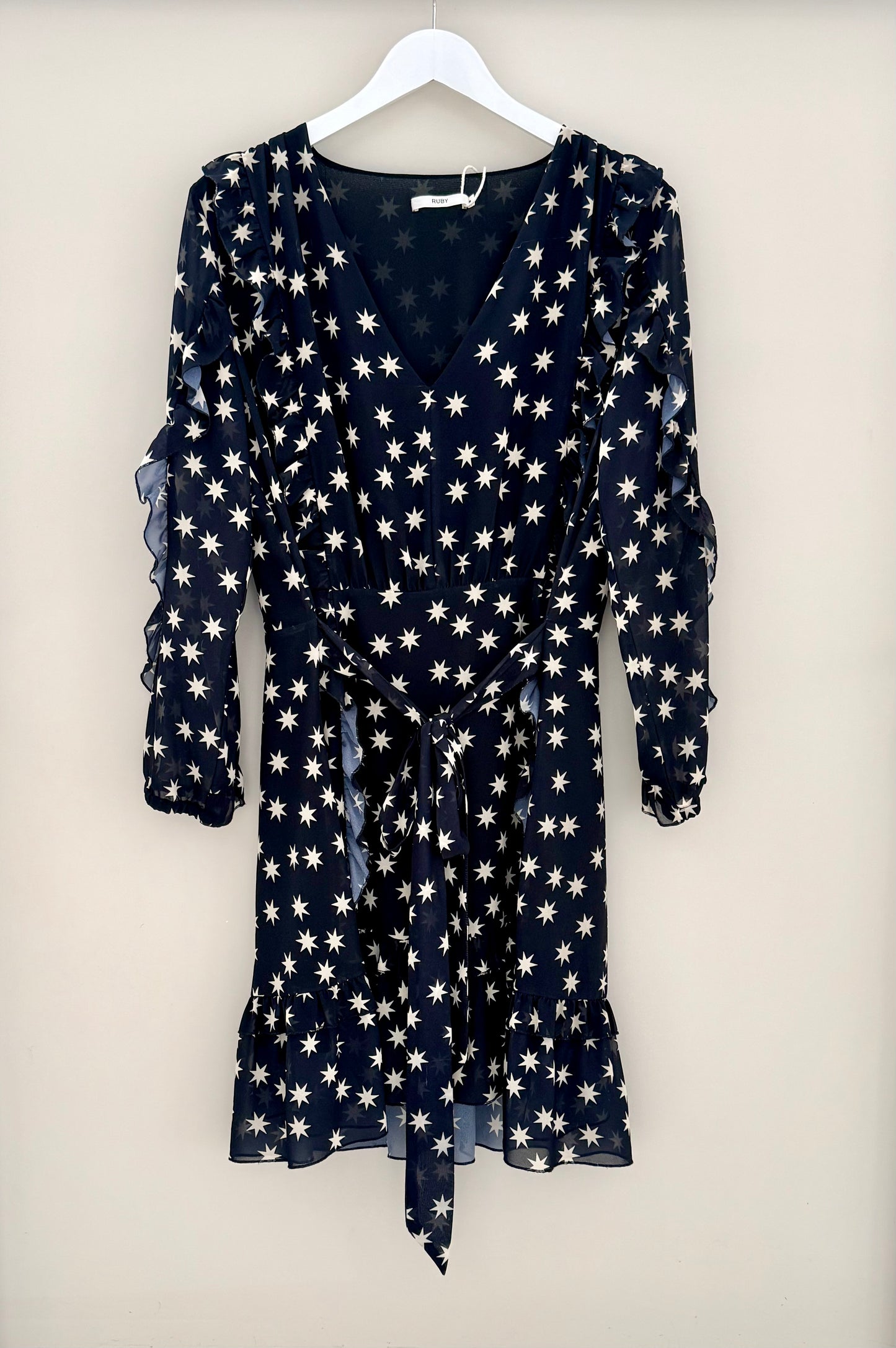 RUBY Midi Length Black Dress with White Stars