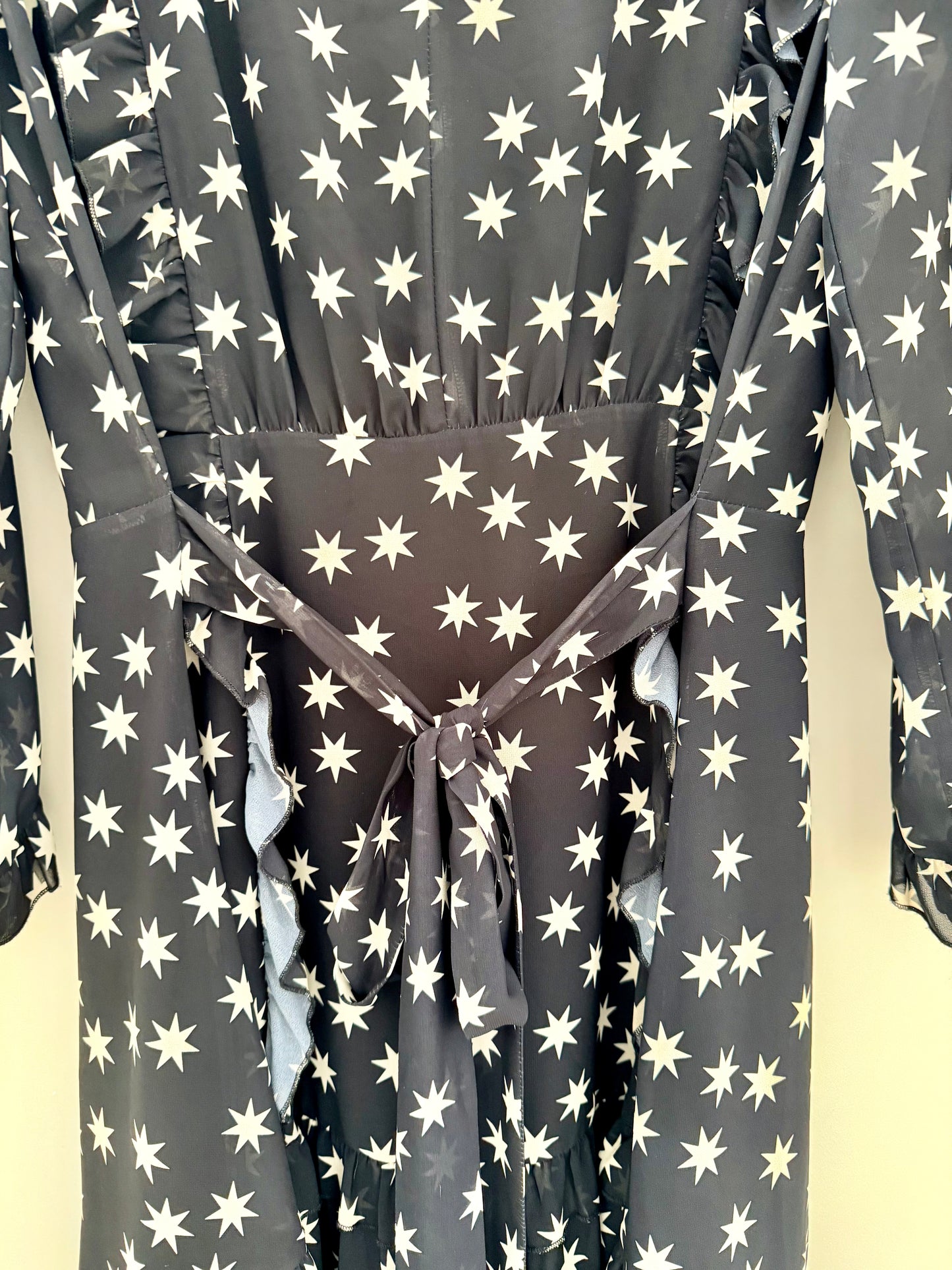 RUBY Midi Length Black Dress with White Stars