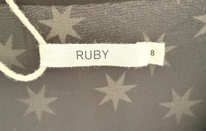RUBY Midi Length Black Dress with White Stars