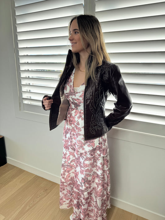 M LABEL White/Pink Floral Maxi Dress