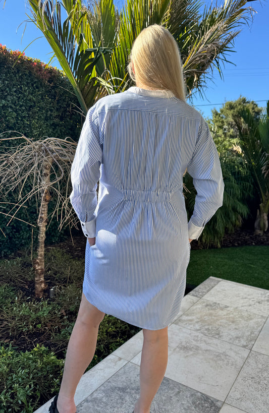 BASSIKE Knee Length Blue/White Dress