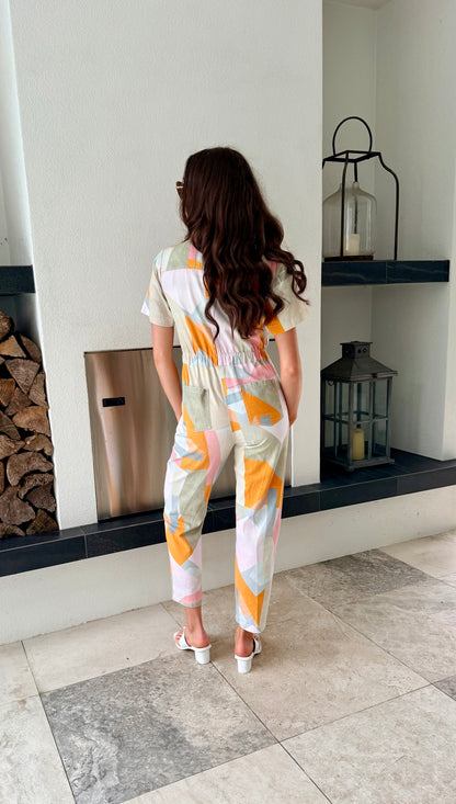 GORMAN - Geometric Patterned 100% Organic Cotton Jumpsuit, Size 6
