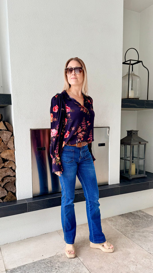 MOTHER OF PEARL Long Sleeve Blue Floral Shirt, Fits S-M